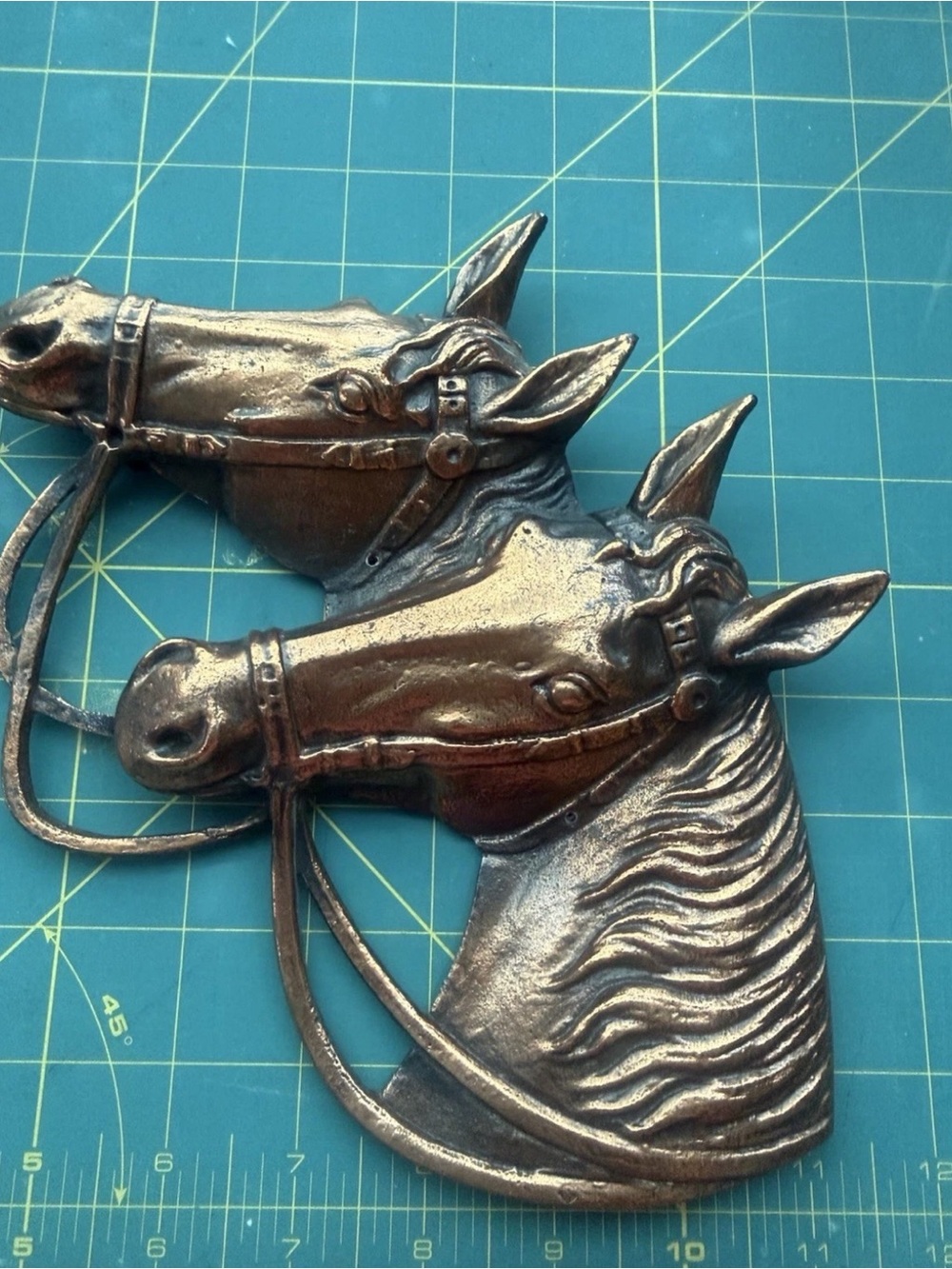 Mid-Century Modern PM Craftsman Bronze Double Horse Head Wall Plaque Model 7808